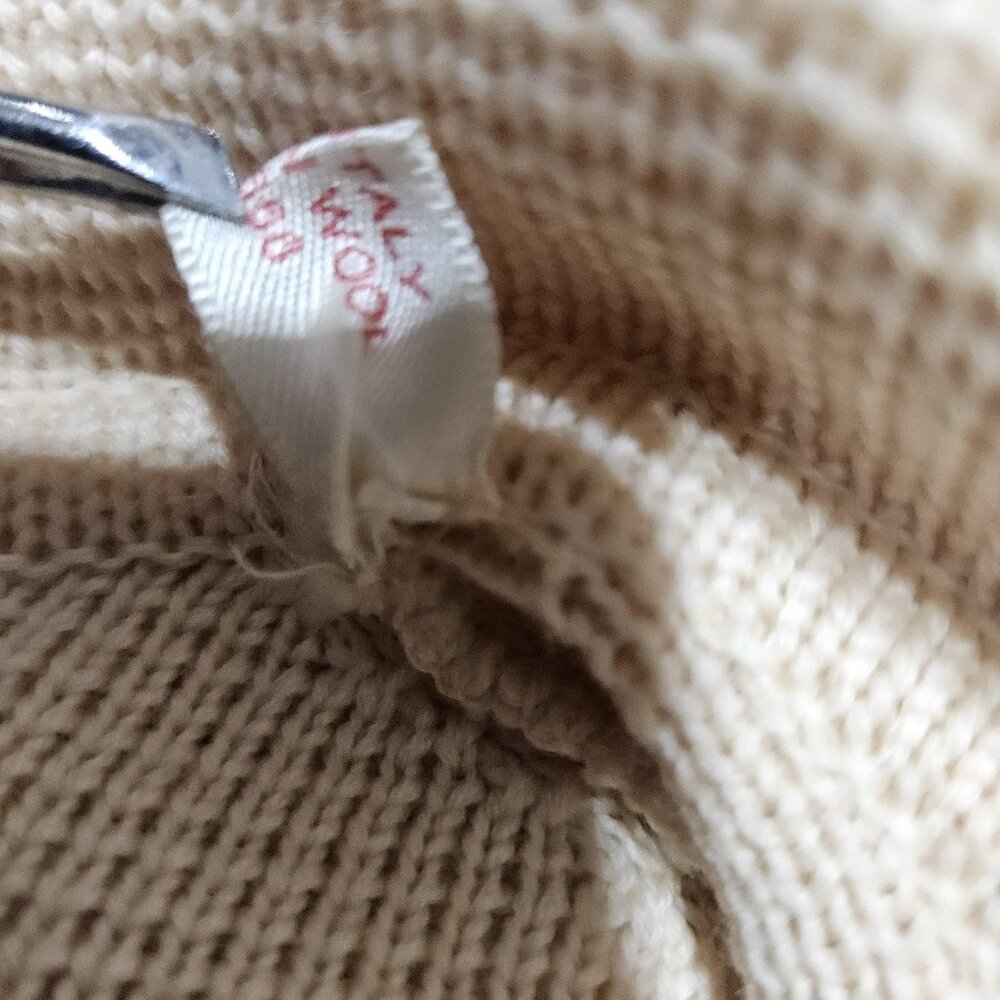 Vint Italian Virgin Wool Coat Jacket Sweater Women 10 Cream Knit Belt Italy 80s - Picture 13 of 13